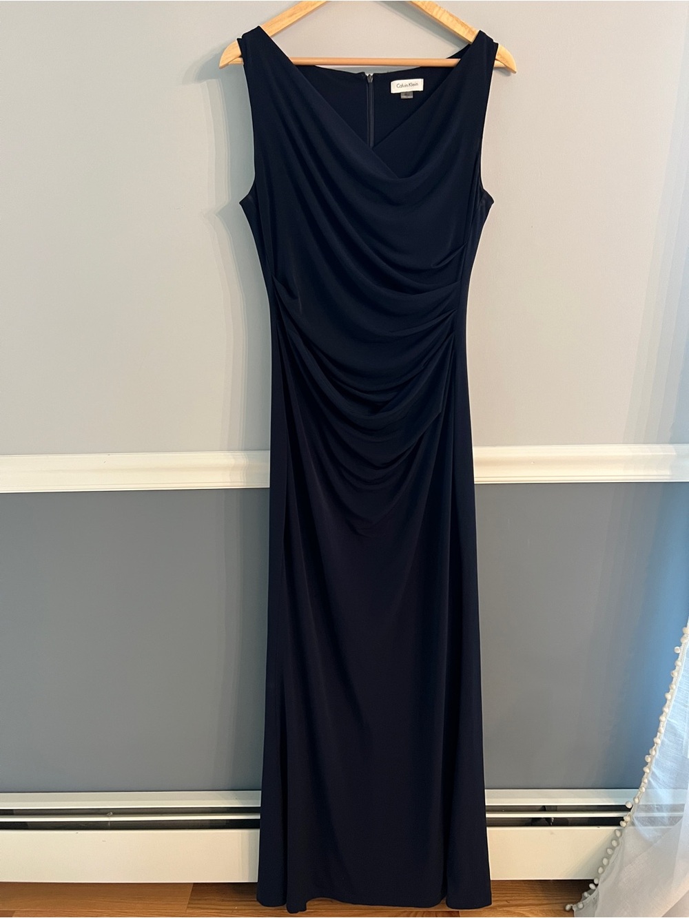 Calvin Klein Navy Ruched Sleeveless Formal Maxi Dress Size 12